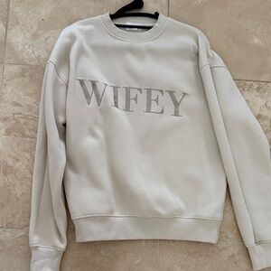 Wifey Embroidered Crewneck Sweatshirt - Cream
